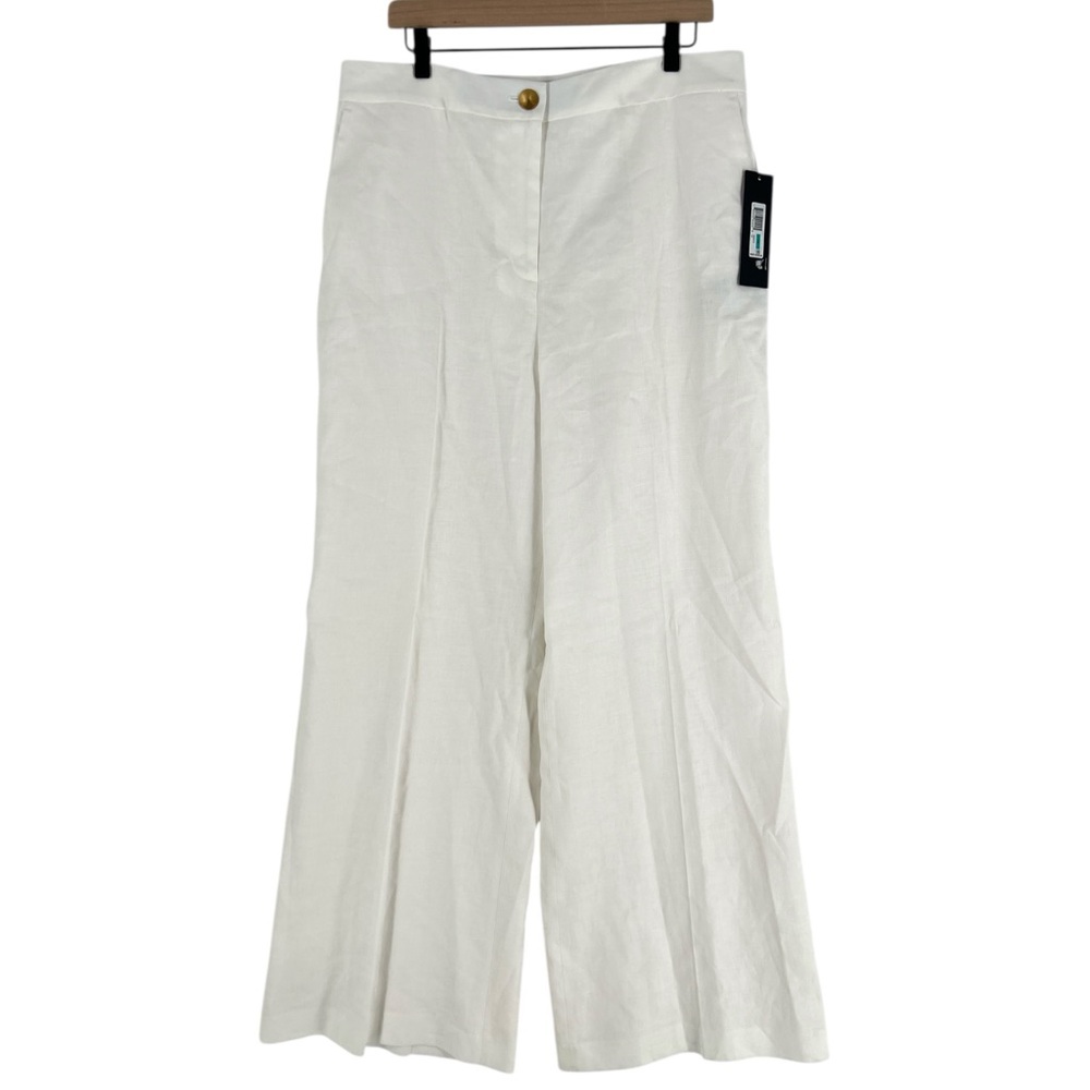 Wide Leg Linen-Blend Pants in White